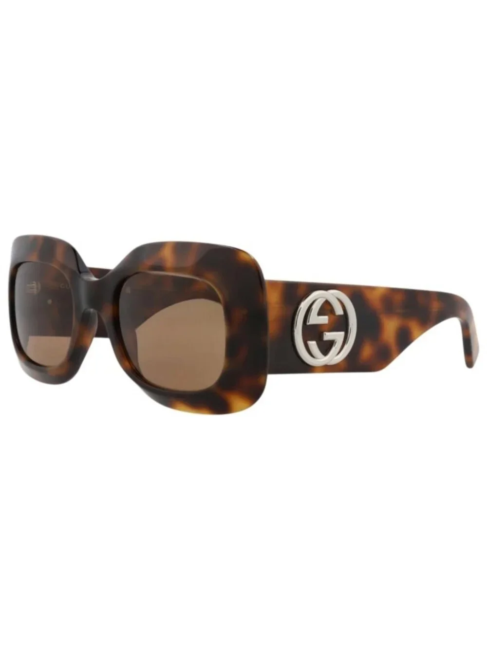 New Gucci Women's Sunglasses Square Rectangle Recycled Acetate Frame Havana